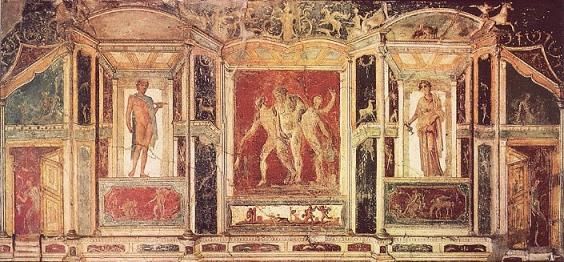 mural romano trampantojo arque y arquitectura